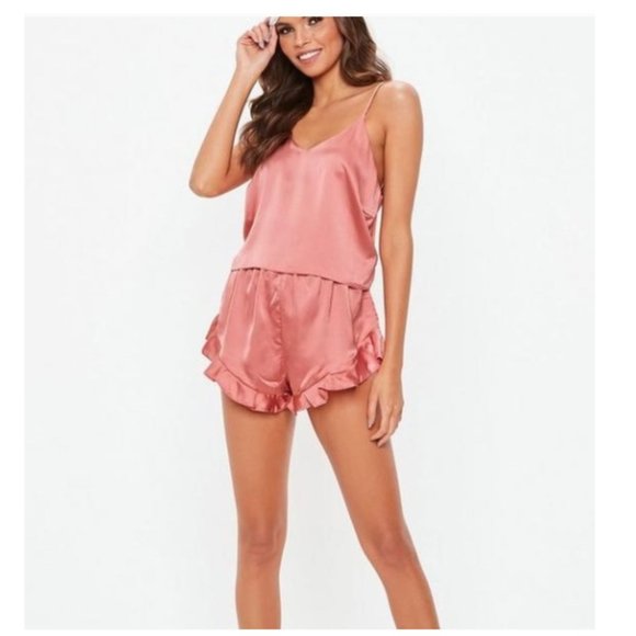MISSGUIDED Cropped Cami Pj silky satin Set Pink NEW w tags 12 #barbie - Picture 5 of 6